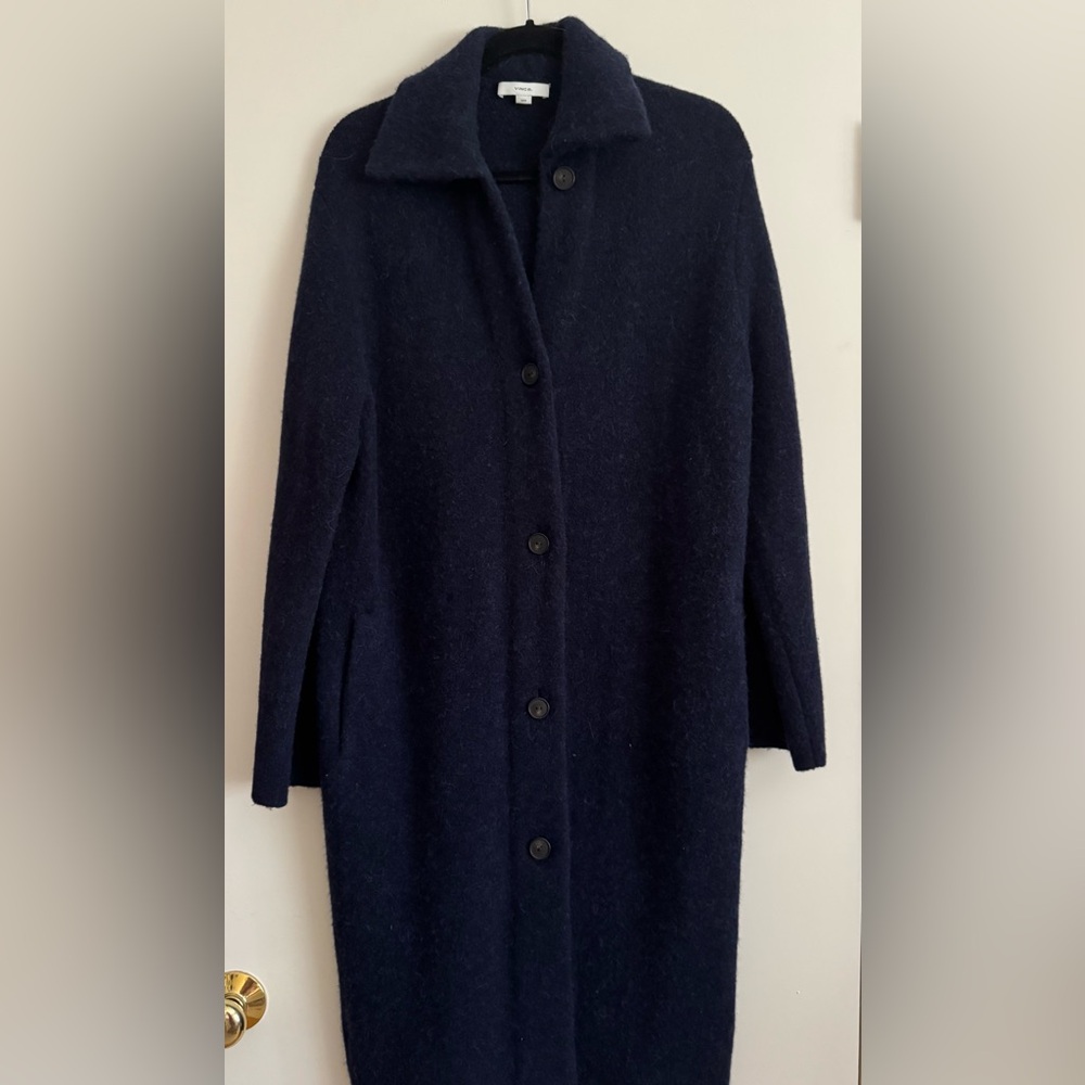 Vince NWOT Alpaca Wool Blend Long Button Front Coat – Navy Blue, Size M